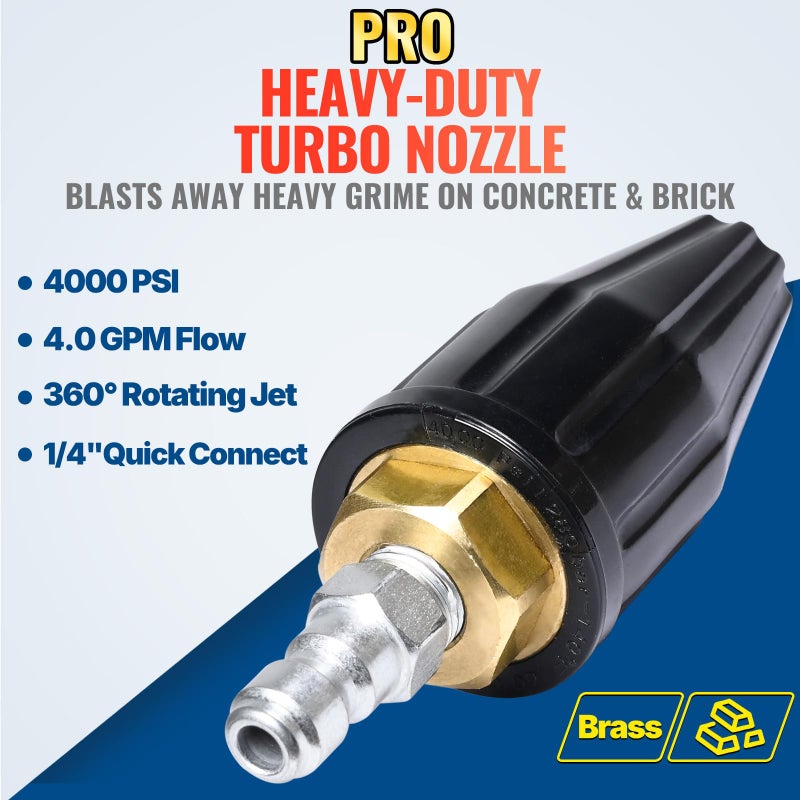 YAMATIC Pressure Washer Tips Turbo Nozzle 4000 PSI Max. 5000 PSI, 360Â° Rotating Turbo Spray Tips For Power Washer with 1/4" Quick Connector, 4.0 GPM - Image 2